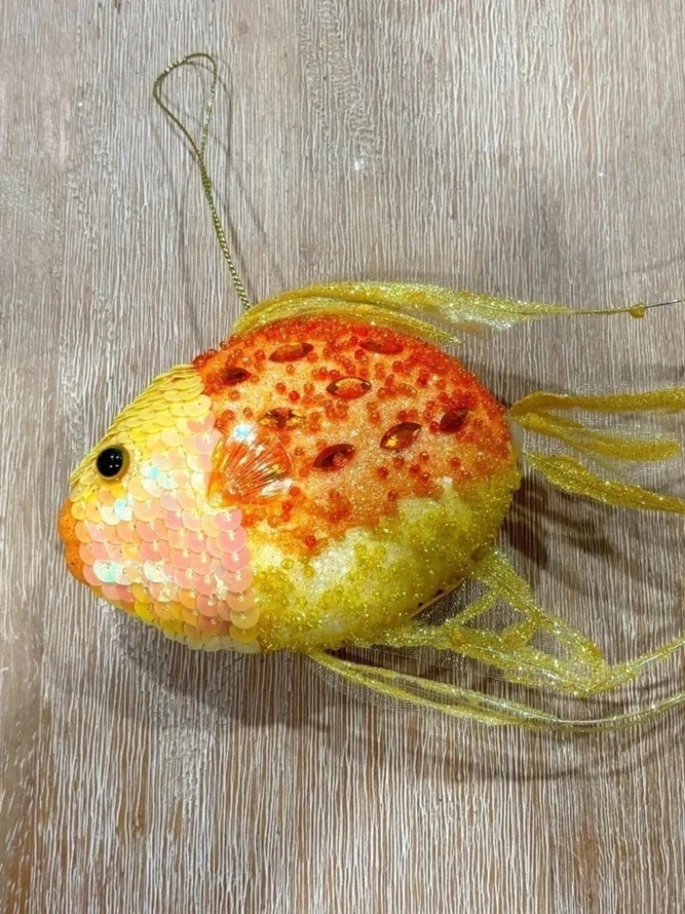 Whimsical Tropical Yellow Embellished Sequin Fish Christmas Ornament